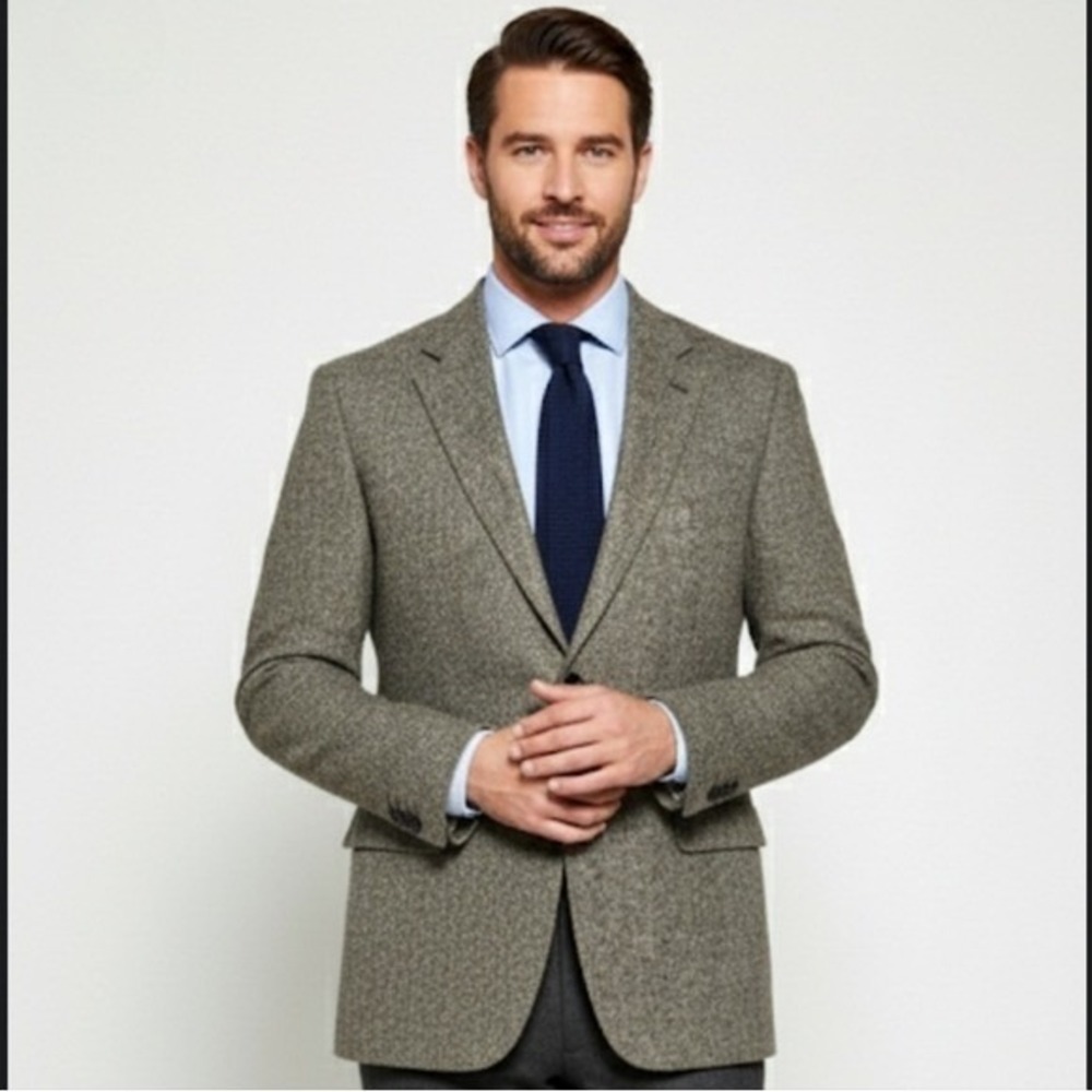 Barrington Mens Tweed 100% Silk Sport Coat Jacket Wedding Old Money Beige 44 R